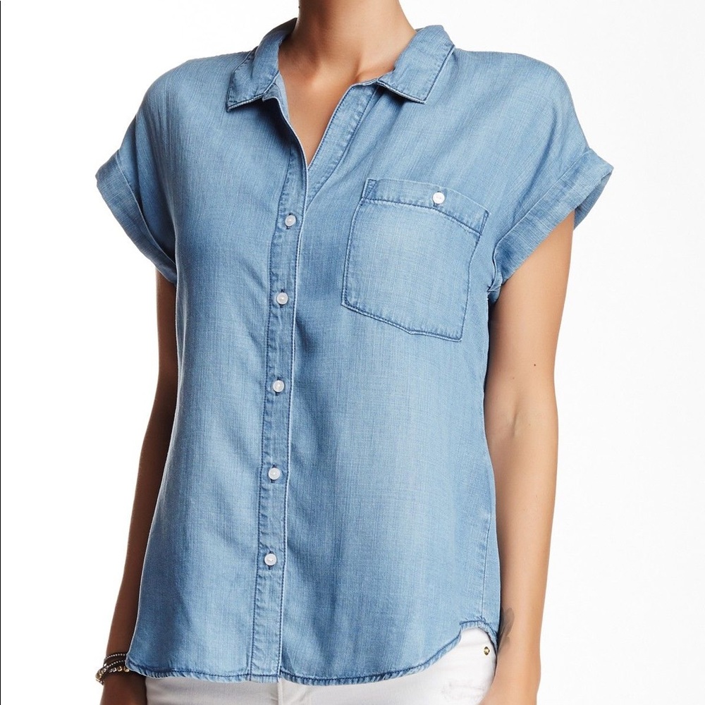 Sneak Peek Cap Sleeve Chambray Button Down